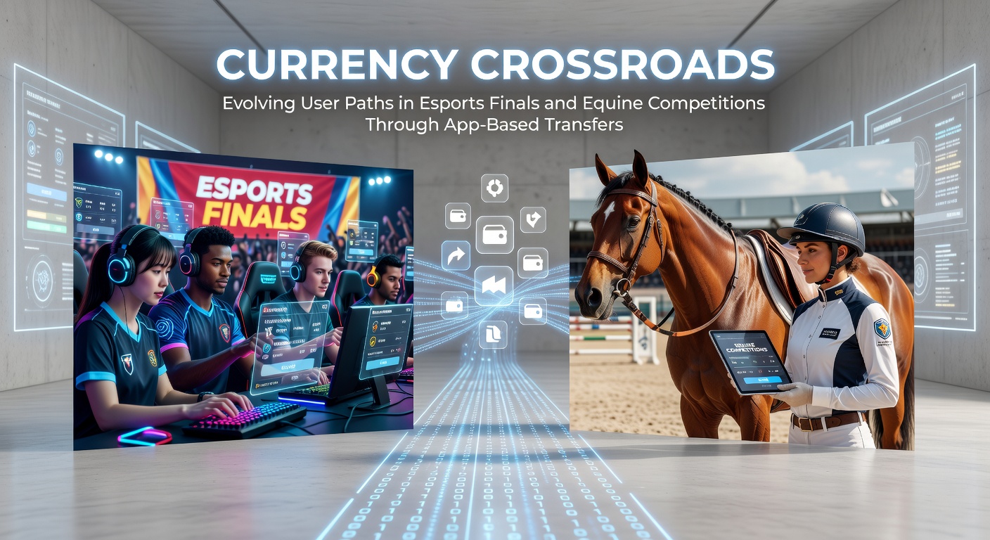 Darstellung app-basierter Währungstransfers zwischen Esports-Plattformen und Pferderenn-Apps