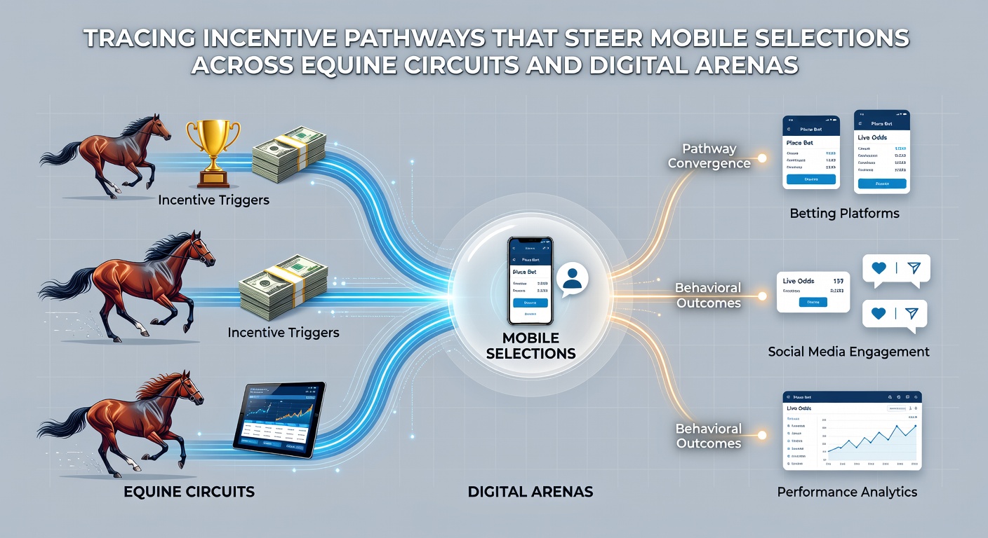 Diagramme veranschaulichen Nutzerflüsse zwischen Equine Circuits und digitalen Esports-Arenen auf Smartphones